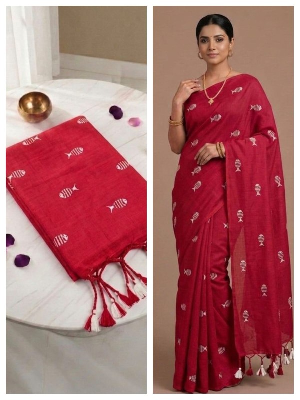 KHADI COTTON EMBROIDERY FISH DESIGN