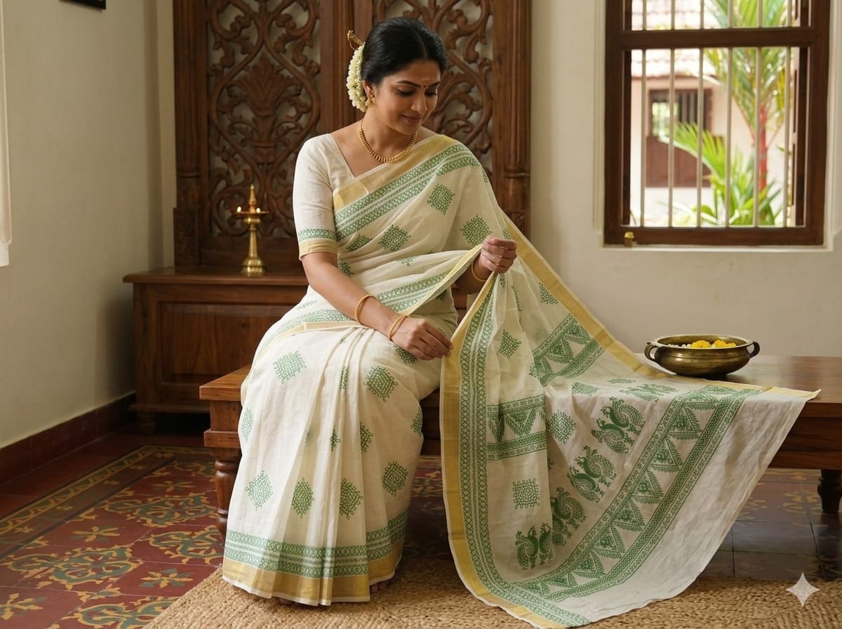 PRINTED WORK KERALA COTTON SAREES